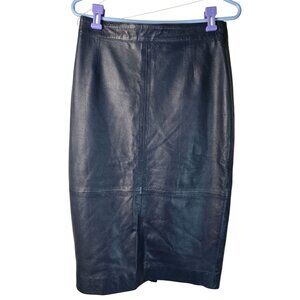 LeatherCult Custom Navy Blue Leather Pencil Skirt With Back Zipper Closure